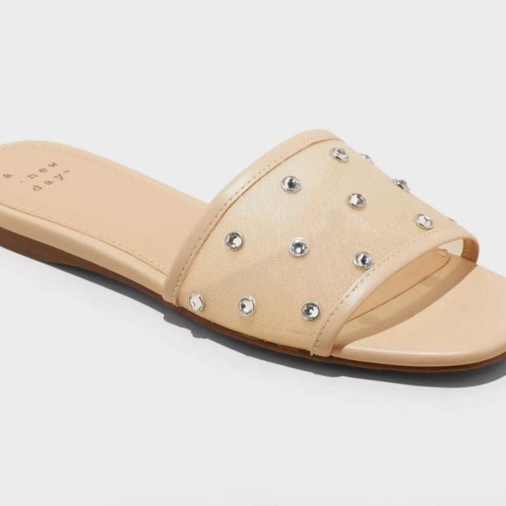 Women's Elain Rhinestone Mesh Slide Sandals with Memory Foam Insole - A New Day™